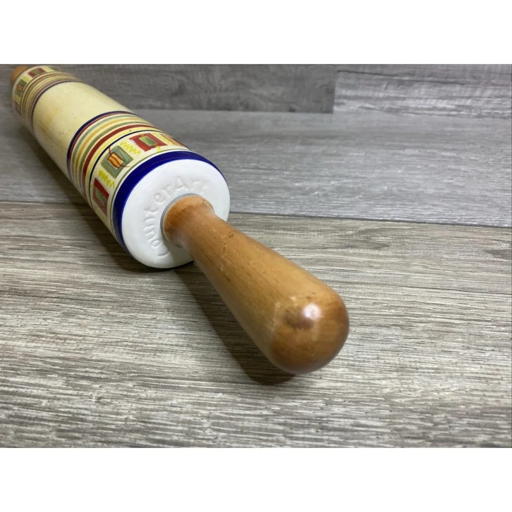 PFALTZGRAFF Counter Art Ceramic Rolling Pin‎ SEDONA Wooden Handles Hand Painted